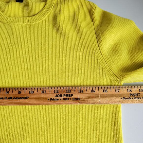 Women J Crew Ribbed Yellow Merino Wool Crewneck Sweater XL Preppy Outdoors - Picture 7 of 8